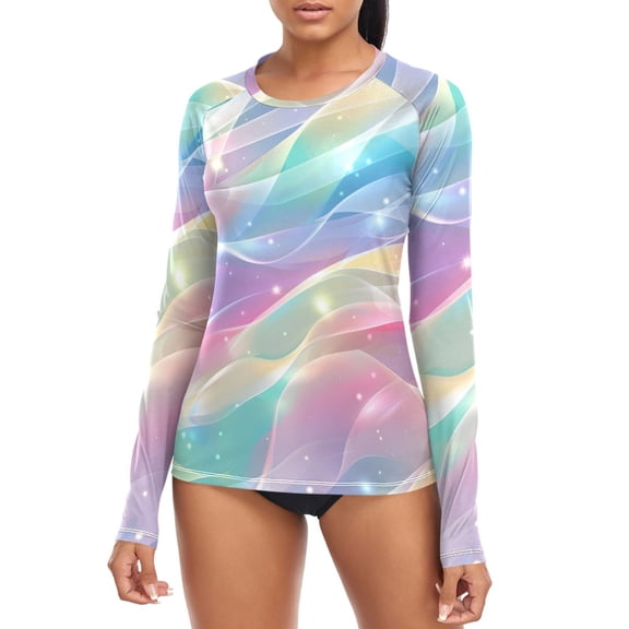 Rainbow Colored Stream Lines Women's Rash Guard Shirts UPF 50+ Sun Protection Clothing Long Sleeve Swim Suits XS