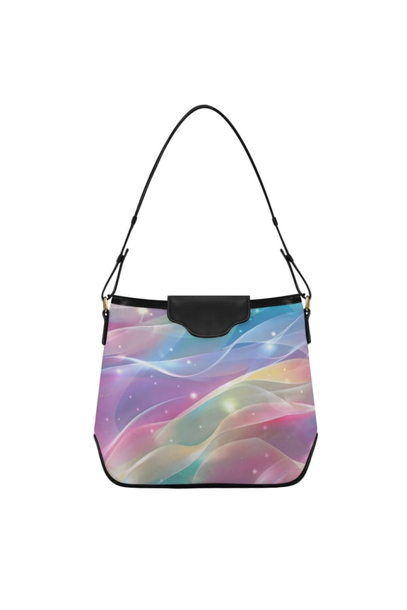 Rainbow Colored Stream Lines Women's Tote Bag Convertible Handbags Hobo Shoulder Bag with Zipper Magnetic Snap