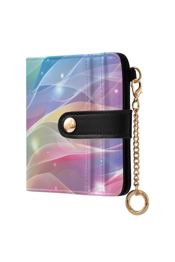 Rainbow Colored Stream Lines Women's Wallet PU Leather Card Cases RFID Blocking Purse Billfold with Key Ring