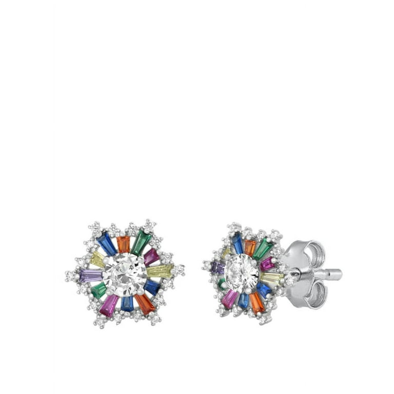 Rainbow Colors Drop Stud Earrings Cubic Zirconia Rhodium on Sterling Silver Rainbow Colors Drop Stud Earrings Cubic Zirconia Rhodium on Sterling Silver