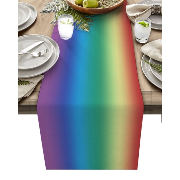 Rainbow Colored, Table Runner Abstract Ombre Red Green Blue Purple Art Tablerunners 13 x 72 Inch, Table Decorations Tabletop Scarf for Summer Gathering Holiday Farmhouse Kitchen Dining Decor