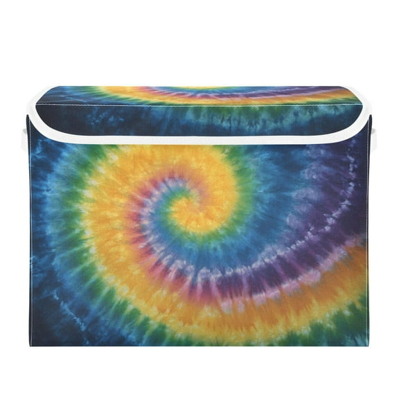 Rainbow Colored Tie Dye Foldable Storage Bin with Lid and Handle Collapsible Storage Box 16.5 x 12.6 x 11.8 inches