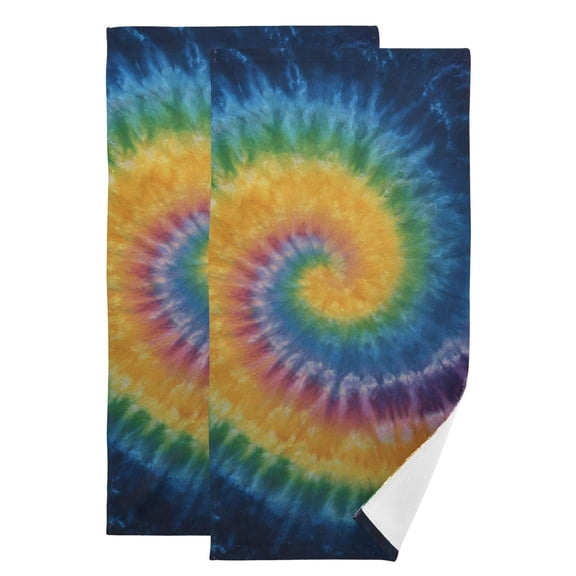 Rainbow Colored Tie Dye Hand Towel Absorbent Bath Towels for Bathroom Sports Gym 28" x 14" Set of 2