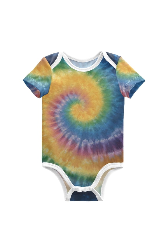 Rainbow Colored Tie Dye Pure Cotton Bodysuit Short Sleeve Pajamas One-Piece Romper Unisex 6M