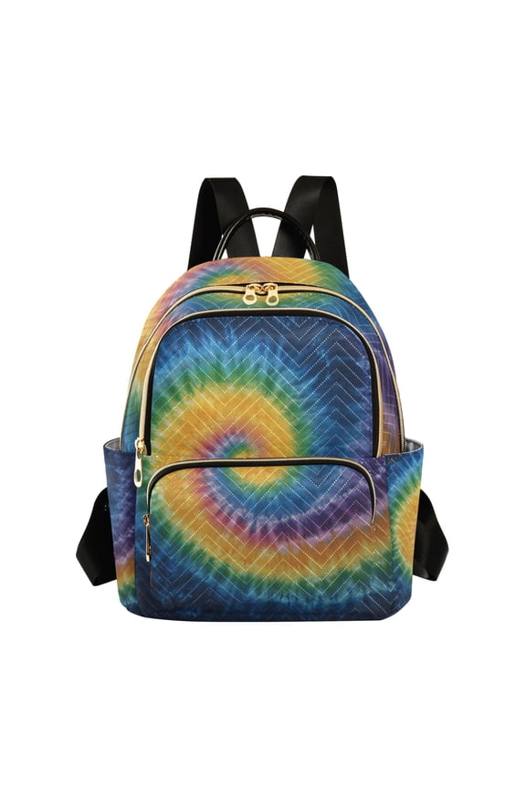 Rainbow Colored Tie Dye Quilted Backpack Fashion Daypack Commuter Bag for Women 8.5 L