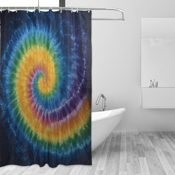 Rainbow Colored Tie Dye Shower Curtains with 12 Hooks Waterproof Bathroom Decor 66" x 72"