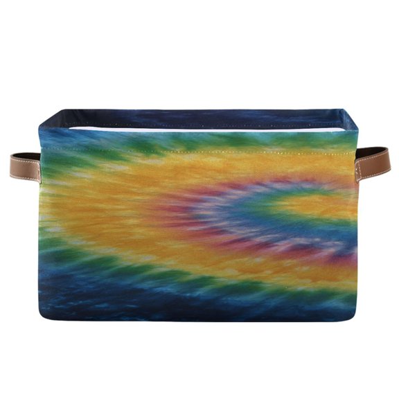 Rainbow Colored Tie Dye Square Storage Bins with Handles Collapsible Containing Box 1 Pack