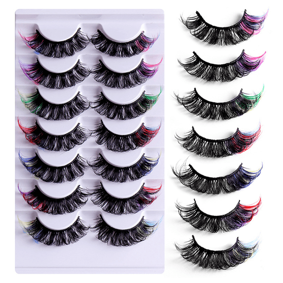 Rainbow Colored Tips 3D Fluffy False Eyelashes Multipack, Multicolor Accent Dramatic Volume Strip Lashes for Halloween, Cosplay & Festival Party Makeup