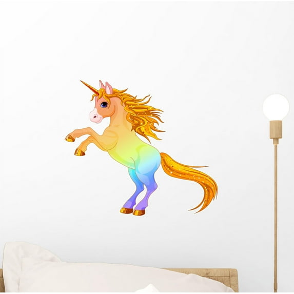 Rainbow Colored Unicorn Wall Decal Sticker by Wallmonkeys Vinyl Peel and Stick Graphic for Girls (12 in W x 11 in H)