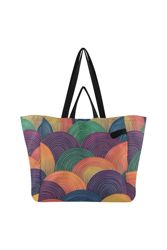 Rainbow Colored Waves Foldable Canvas Tote Bags Reusable Grocery Bags Laundry Bags Beach Bag 32L