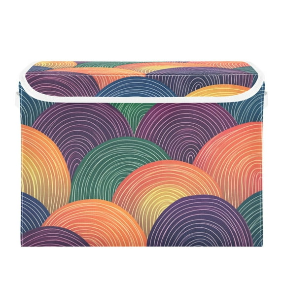 Rainbow Colored Waves Foldable Storage Bin with Lid and Handle Collapsible Storage Box 16.5 x 12.6 x 11.8 inches