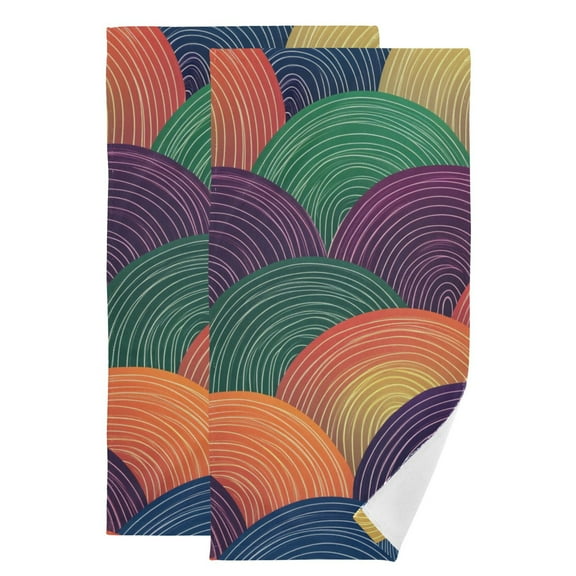Rainbow Colored Waves Hand Towel Absorbent Bath Towels for Bathroom Sports Gym 28" x 14" Set of 2