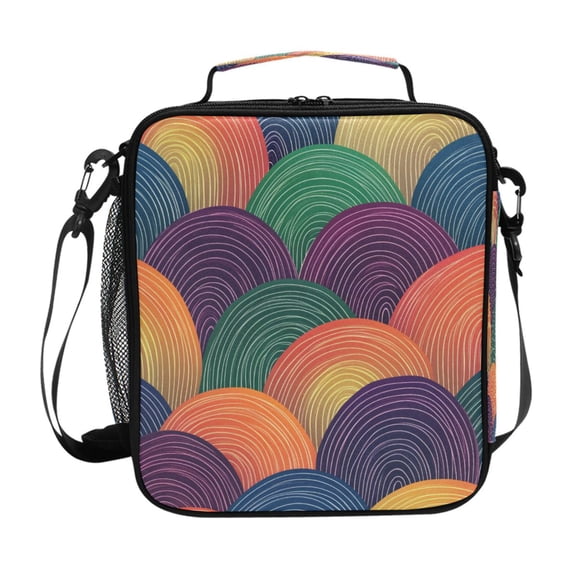 Rainbow Colored Waves Insulated Lunch Bag Reusable Lunch Box Lunch Container with Straps