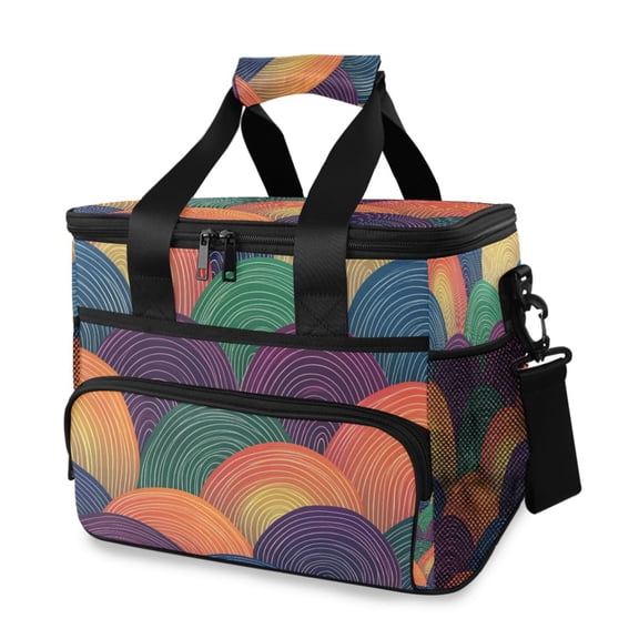 Rainbow Colored Waves Portable Cooler Lunch Box Reusable Insulated Lunch Bag Leakproof 15L