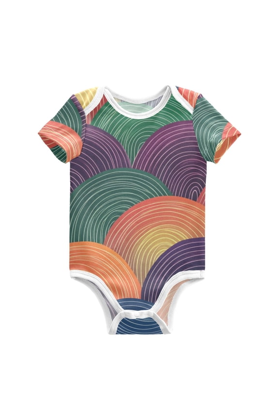 Rainbow Colored Waves Pure Cotton Bodysuit Short Sleeve Pajamas One-Piece Romper Unisex 12M