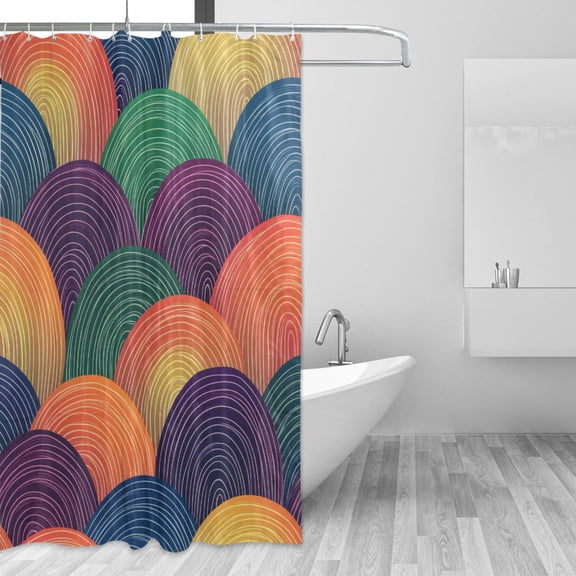 Rainbow Colored Waves Shower Curtains with 12 Hooks Waterproof Bathroom Decor 66" x 72"