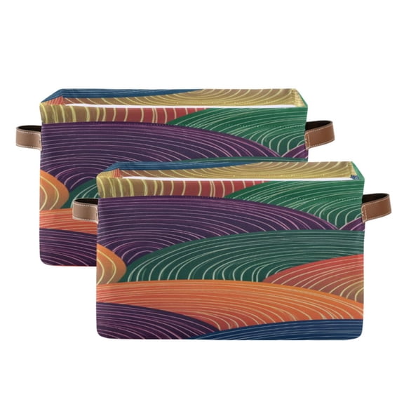 Rainbow Colored Waves Square Storage Bins with Handles Collapsible Containing Box 2 Packs
