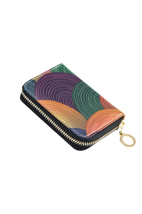 Rainbow Colored Waves Women's Credit Card Holder PU Leather Zipper Wallet RFID Blocking