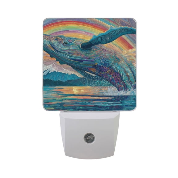 Rainbow Colored Whales Sky Sea LED Night Light Sensor Lamp Plug-in Adjustable Brightness 2 Pack