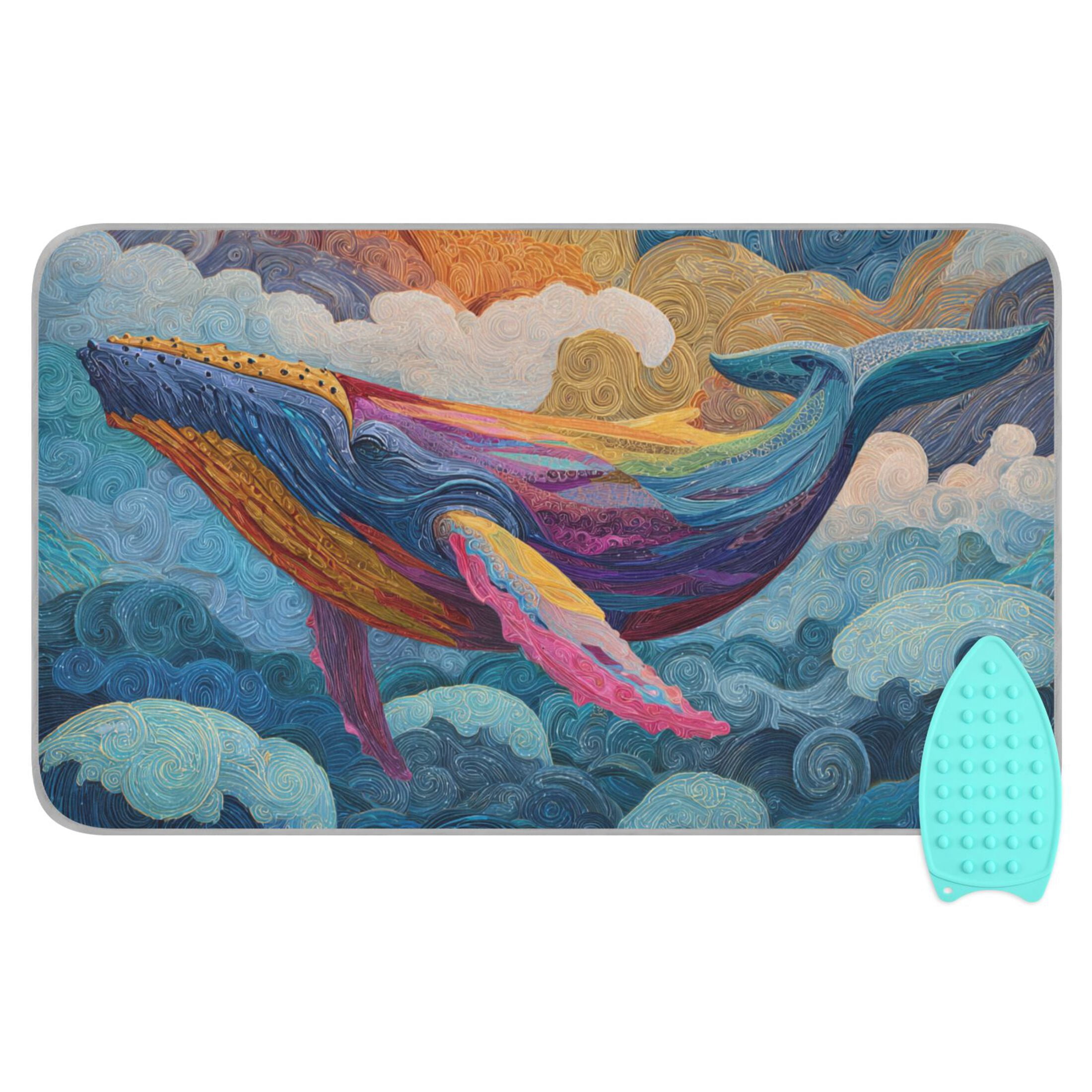 Rainbow Colored Whales and Clouds Ironing Mat Blanket Portable Travel Ironing Pad Heat Resistant Pad 47.2" x 27.6”