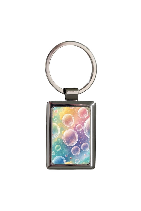 Rainbow Colorful Bubbles Metal Rectangle Keychain