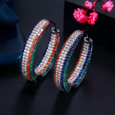 CWWZircons White CZ Stone Big Circle Hoop Earrings – Black/Yellow Gold Plated – Dangle Drop