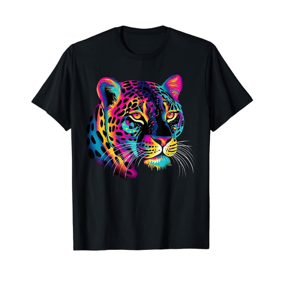 Rainbow Colorful Jaguar Big Cat Lover Print Graphic Design T-Shirt