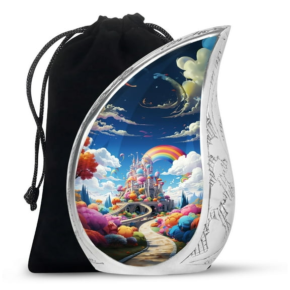 Rainbow Colorful Kingdom, Teardrop Urns for Human Ashes, Burial Urns for Adult Human Ashes, Cremation Urns for Human Ashes Adult Female, Funeral Urns for Adult Ashes, Large Decorative Urn10 Inch