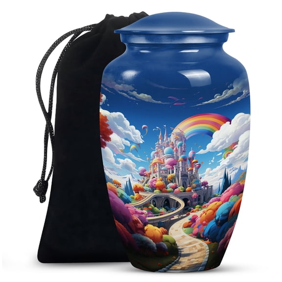 Rainbow Over Colorful Kingdom - Urns For Human Ashes Adult Female - Guardian Angel Memorial Urn - Protective For Human Ashes - Family Heirloom - 10 Inch