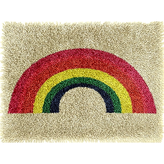 Rainbow Colorful Latch Hook Rug kits Pre-printed Crochet Yarn DIY Hooking Latch Kit Carpet Rug Cover Mat for Christmas Chair Cushion Floor Decoration 60x40cm(3)