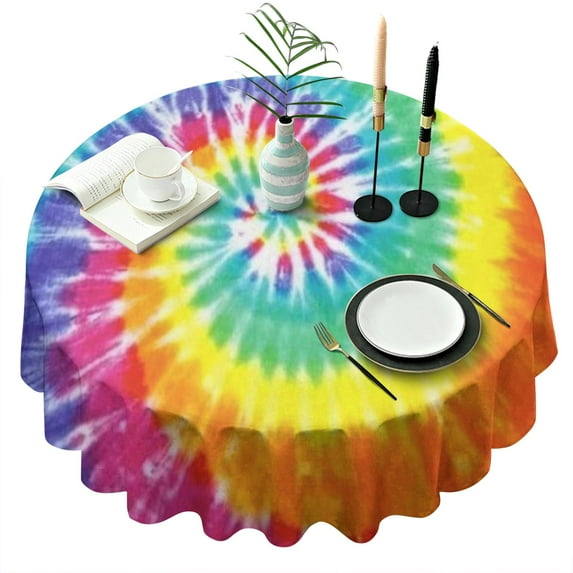 Rainbow Colorful Round Table Cloth,Wrinkle Free Table Cover with Polyester,Waterproof Reusable Tablecloth for Weeding Birthday Tea Party Decorations (Round,60x60inch)