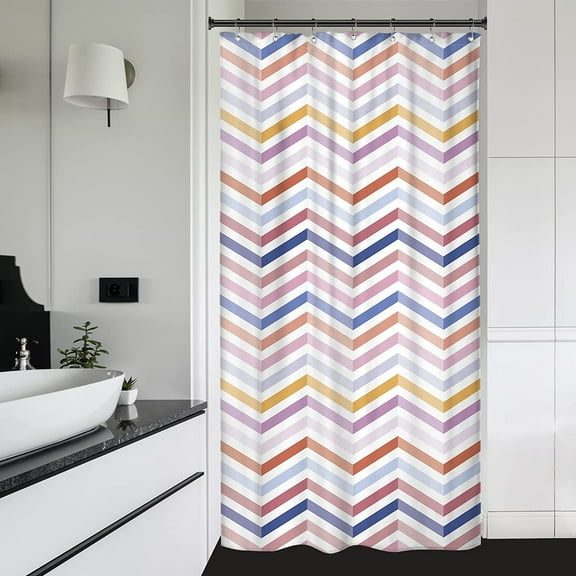 Rainbow Colorful Stall Small Half Size Shower Curtain 36x72 Inch Chevron Herringbone Striped Geometric Single Narrow Tiny Walkin Stand Up Dorm Decor Fabric Bathroom Set Polyester Waterproof