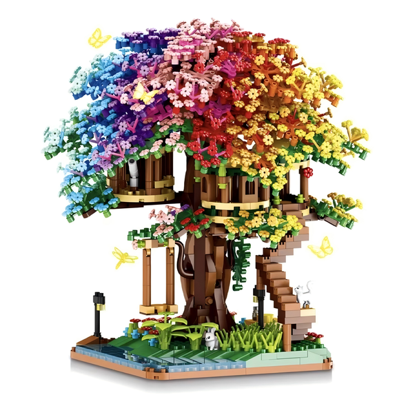 Rainbow Colorful Tree House Micro Building Blocks Set, Magical Forest Treehouse Model, Creative Birthday Gift, Home Office Table Centerpiece