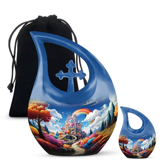 Rainbow Over The Colorful Urn - Keepsake Urns For Human Ashes - Urn For Ashes For Women - Human Urns For Ashes - Human Remain Urns, cremation urns for men(Combo - 10" & 4", 2 Pcs)