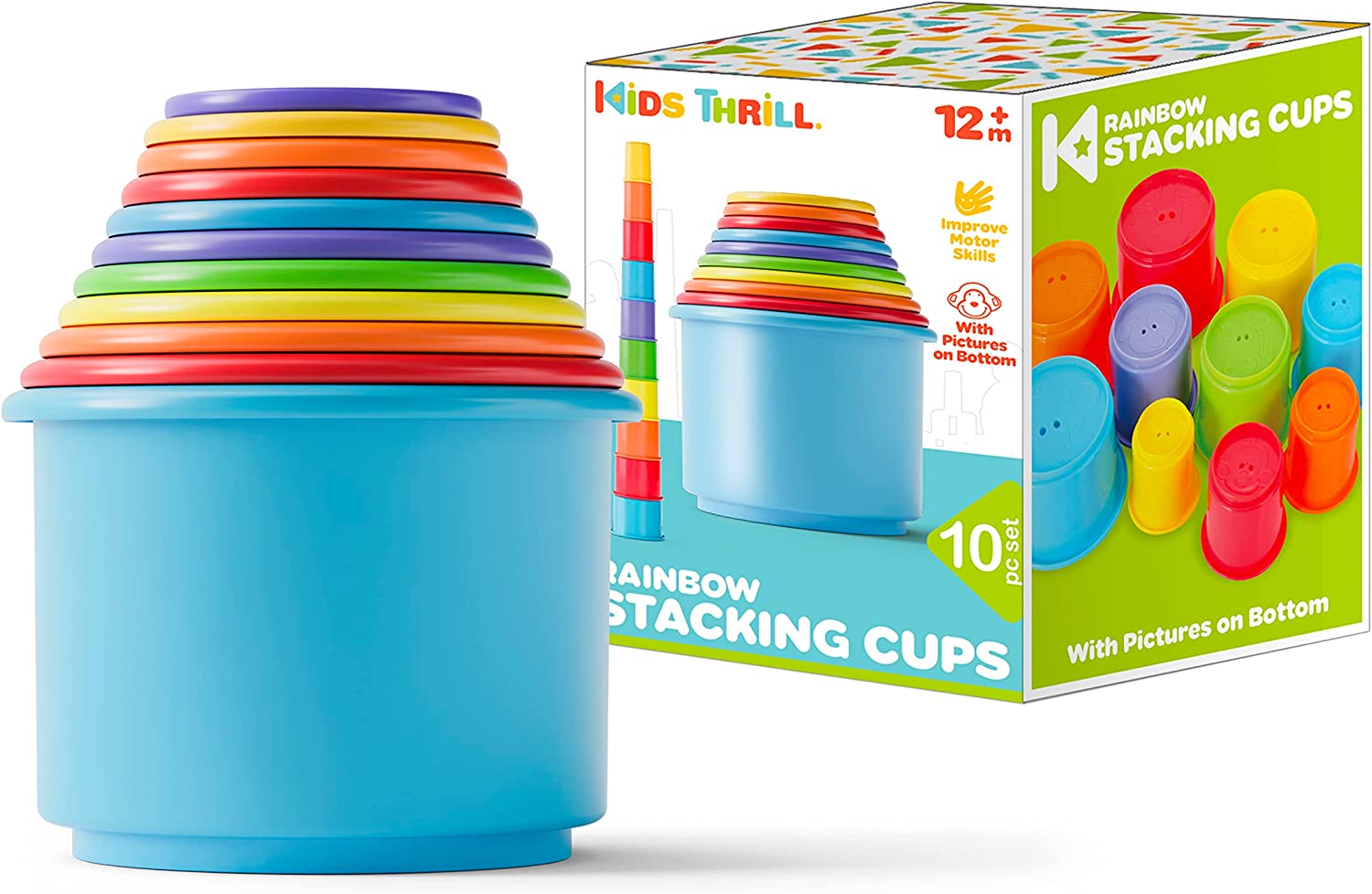 Rainbow Colors Baby Stacking Cups for Toddlers Educational Toy for