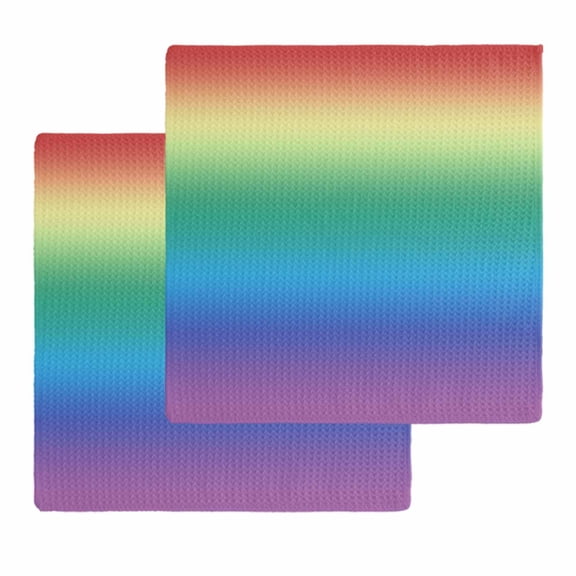 Rainbow Colors Ombre Cream Kitchen Dish Towels for Drying Dishes Set of 2, Modern Abstract Art Aesthetics Waffle Weave Microfiber Hand Tea Bathroom Towels Quick Dry & Absorbent Towel 12x12