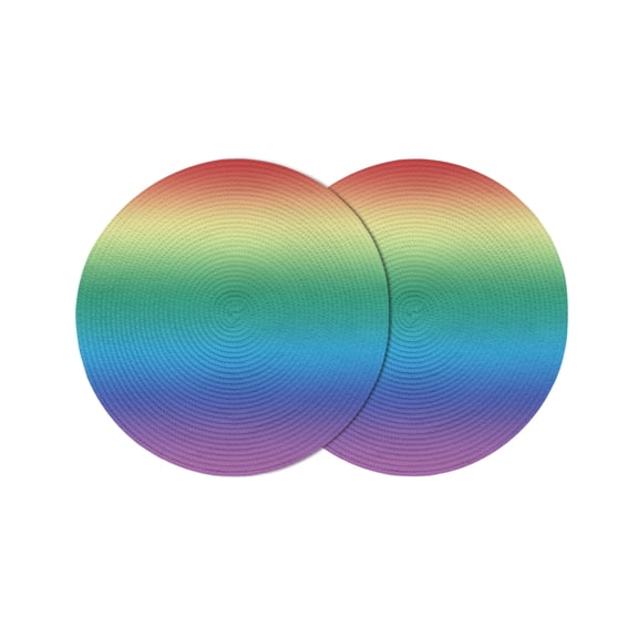 Rainbow Colors Ombre Cream Round Placemats Set of 2 for Dinning Tables,Heat-proof Braided Table Mats 15 Inch,Modern Abstract Art Aesthetics Washable Place Mat for Kitchen Restaurant Party Table Decor