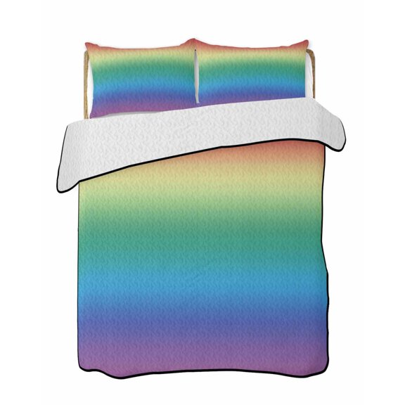 Rainbow Colors Ombre Cream Summer Quilt Set Full Size,Soft Quilted Bedding Set with 2 Pillow Shams,Modern Abstract Art Aesthetics Lightweight All Season Bedspread Coverlet for Bedroom 78"x90"