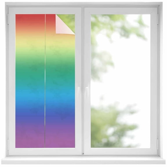 Rainbow Colors Ombre Cream Window Privacy Film, Modern Abstract Art Aesthetics Static Cling UV Sun Blocking Heat Control Window Tint, Non-Adhesive One Way Windows Privacy Cover 19.6''x39.3''