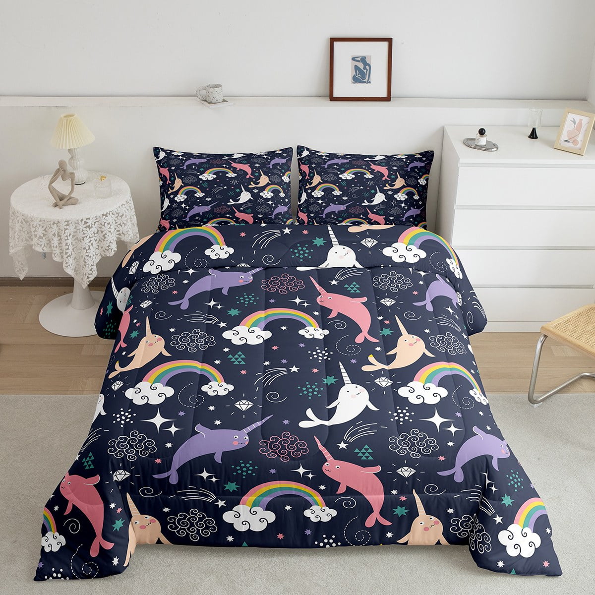 Dolphin Bedding Set Full Size - Ocean Theme Comforter With 2 Pillowcases, Brushed Microfiber