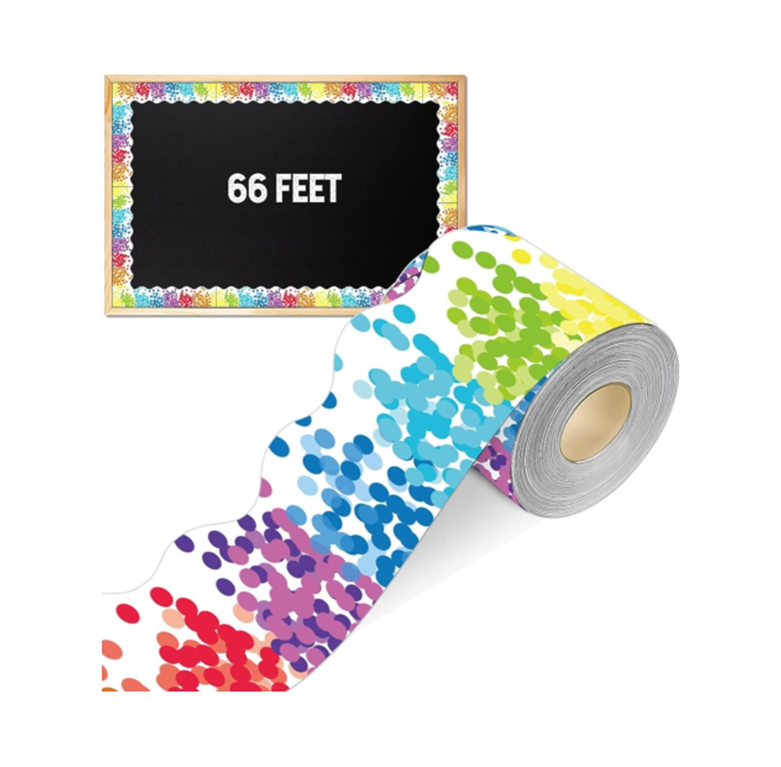 Rainbow Confetti Border Trim, Roll 66ft Bulletin Board Borders