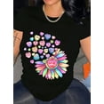 thumbnail image 1 of Rainbow Conversation Hearts Valentine's Day Print Women Short Sleeve Casual T-Shirt, 1 of 6
