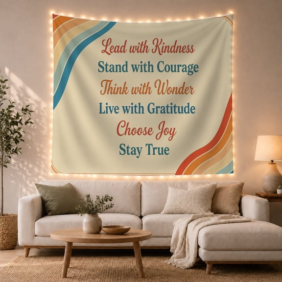 Rainbow Corners with Kindness Courage Joy Quote, Inspirational Retro Style for Quote Lovers, Motivational Decor, Graduation Gift, Tapestry Wall Hanging for Classroom and Bedroom