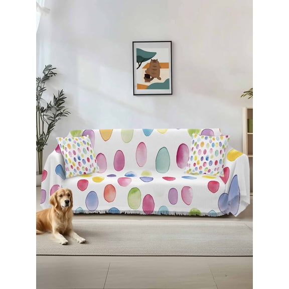 Rainbow Couch Cover, Colorful Boho Tainted Pattern Polka Dot Modern Sofa Cover Blanket for Loveseat Couches,Sectional Sofa Slipcover Furniture Protector for Living Room Bedroom 71''x118''