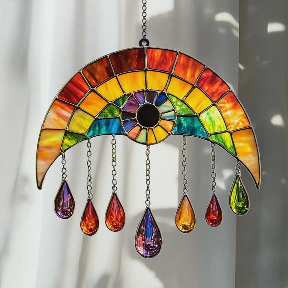 Rainbow Crescent Eye Wavy Acrylic Faux Wavy Acrylic Suncatcher Window Hanging - Boho Sun Catcher, Spiritual Window Gift, Third Eye Decor
