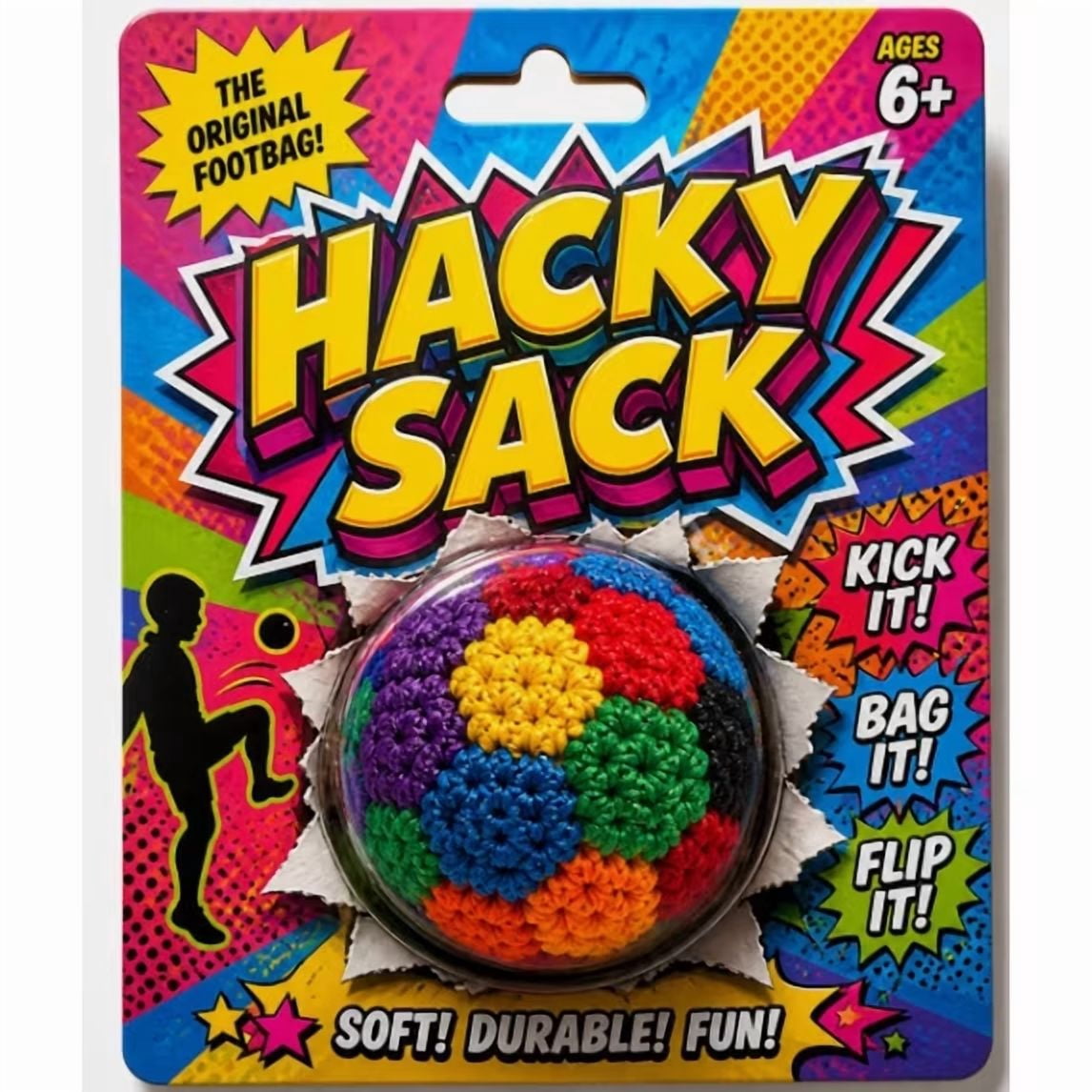 Rainbow Crochet Footbag Hacky Sack, Premium Soft Hand-Knitted Kick