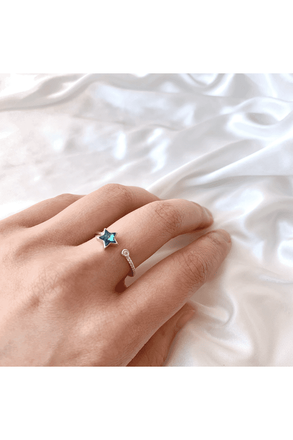 Rainbow Crystal Adjustable Star Ring