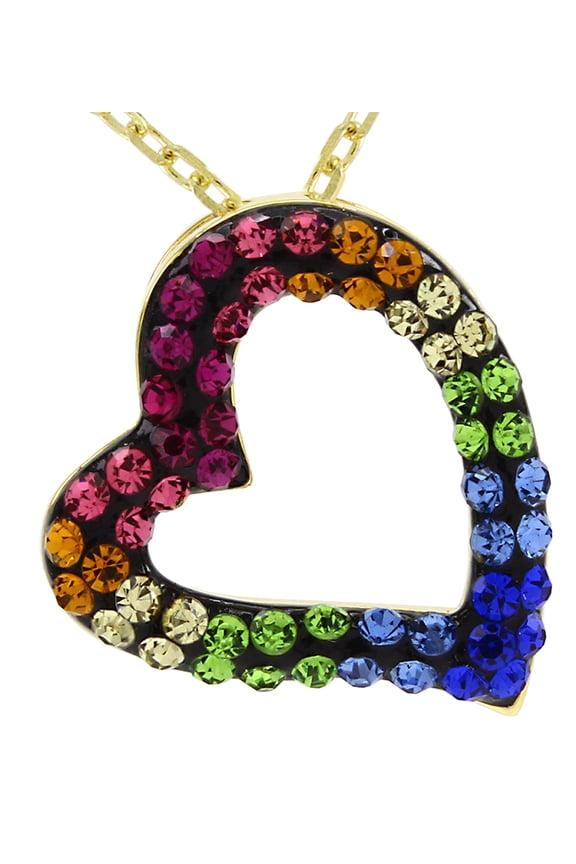 Rainbow Crystal Heart Pendant Necklace In 14k Yellow Gold Over Sterling Silver