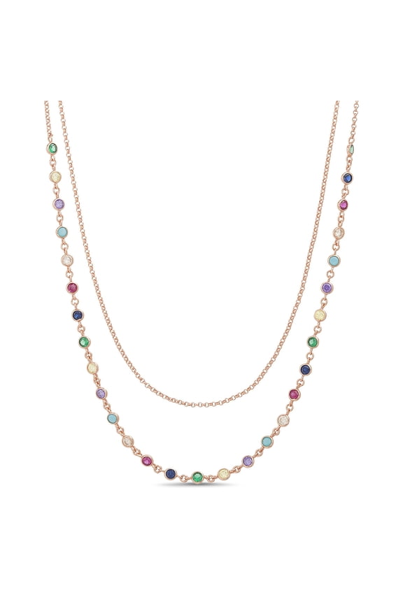 Rainbow Cubic Zirconia By the Yard Necklace in Rose Gold Plated Sterling Silver