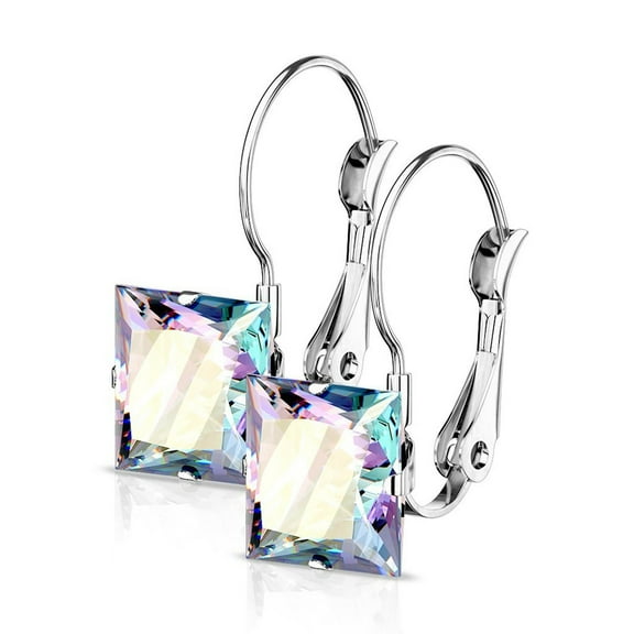 Rainbow Cubic Zirconia Drop Earrings Hypoallergenic Surgical Stainless Steel Womens Fantasy Forge Jewelry